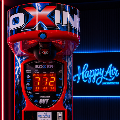 Détail de la machine à coup de poing Boxer HappyAir avec affichage du score lumineux pour animation événementielle
