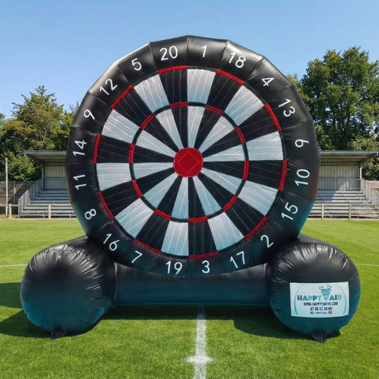 Jeu gonflable Happy Cible noir et rouge 3,6 m pour défis foot ou fléchettes en location (28)