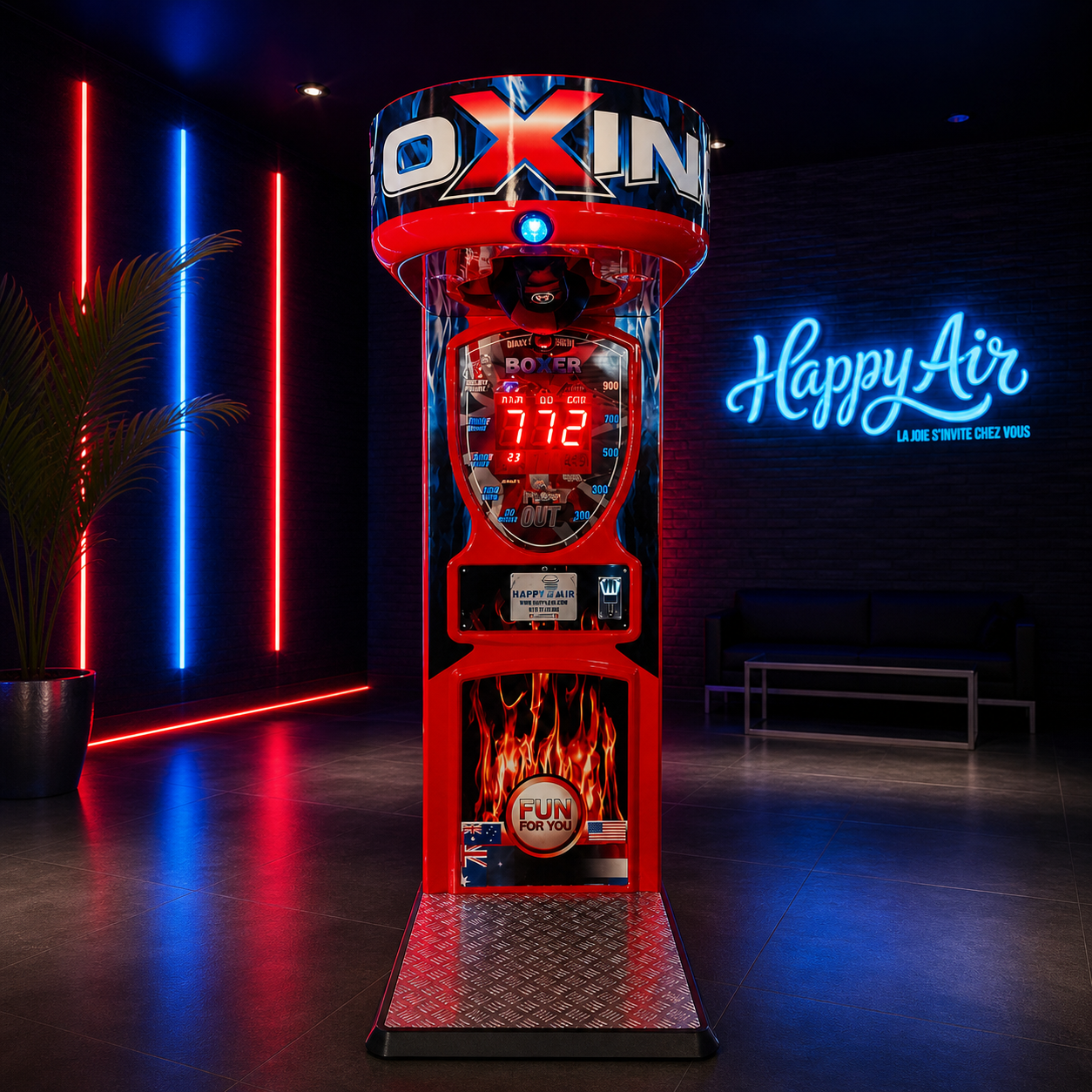Machine Boxer arcade rouge avec score lumineux à louer pour soirée privée, mariage, anniversaire et événement professionnel