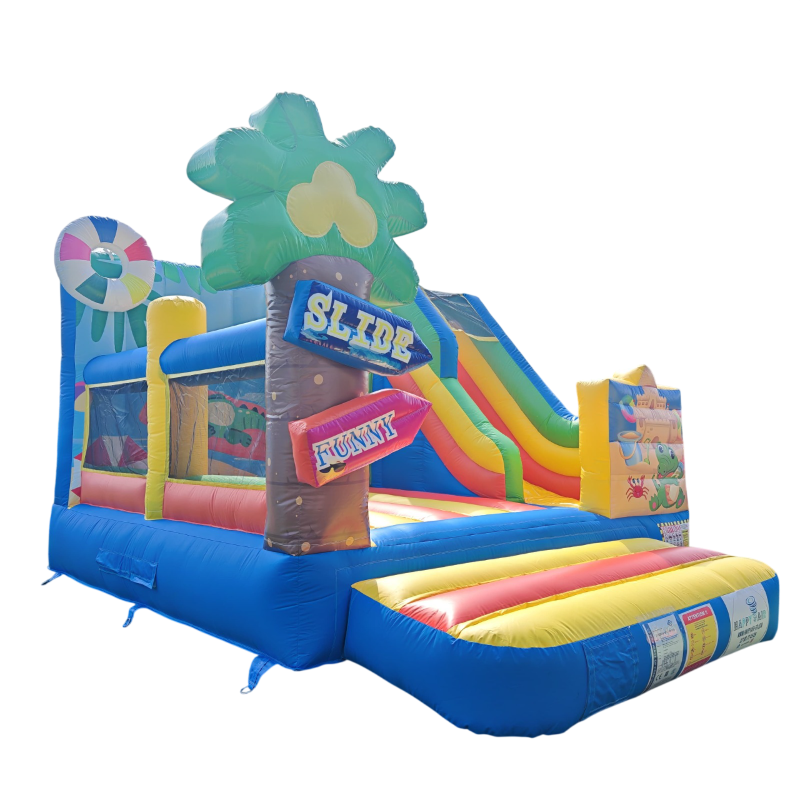 Château gonflable Happy Funny thème été/plage avec toboggan – animation enfants 28