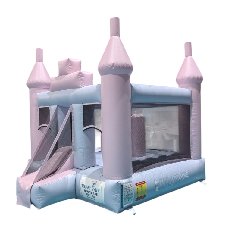 Château gonflable pastel bleu et rose Happy Pastel – anniversaire enfant en Eure-et-Loir