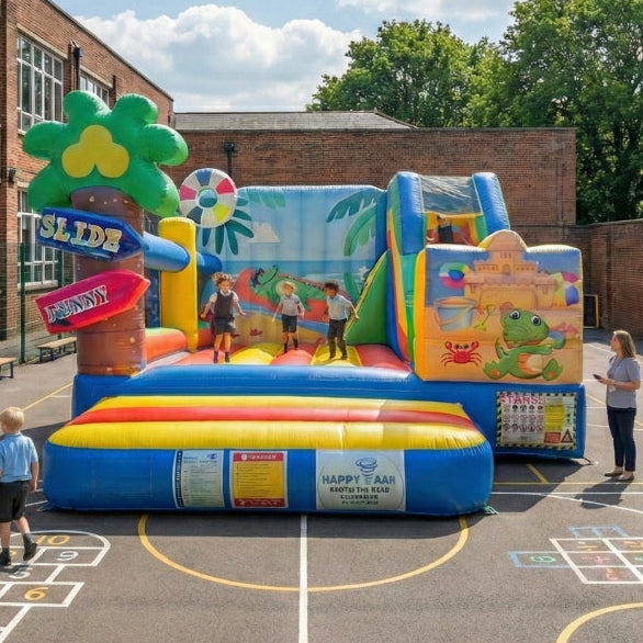 Location château gonflable Happy Funny 5x4 m avec toboggan en Eure-et-Loir (28)