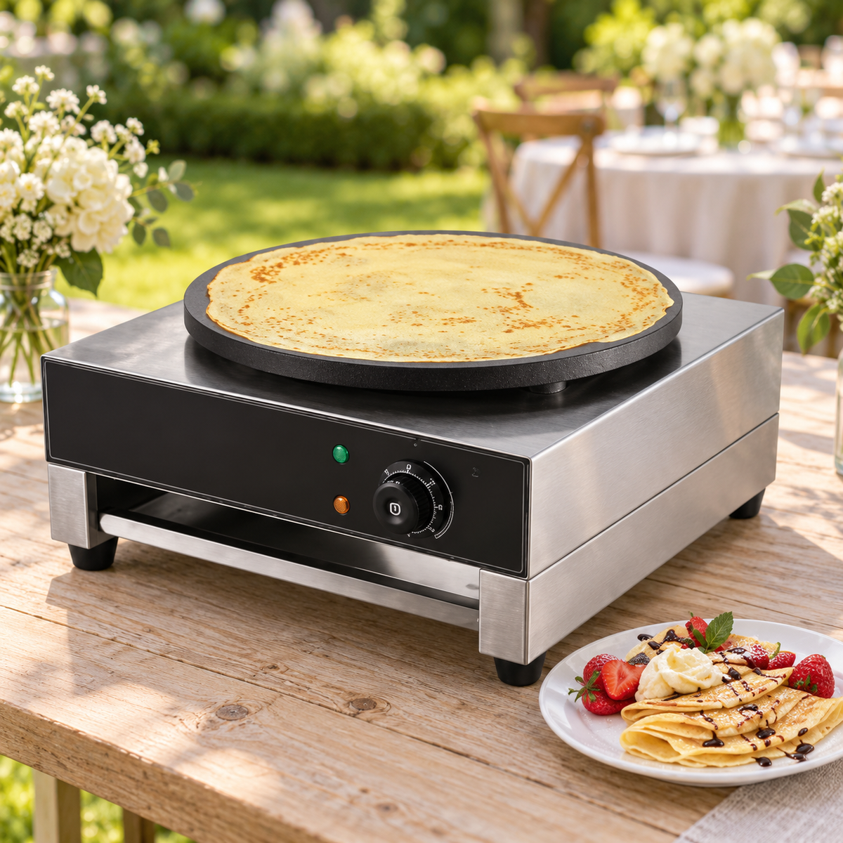 Crêpière électrique Happy Air en situation pour une réception à Chartres