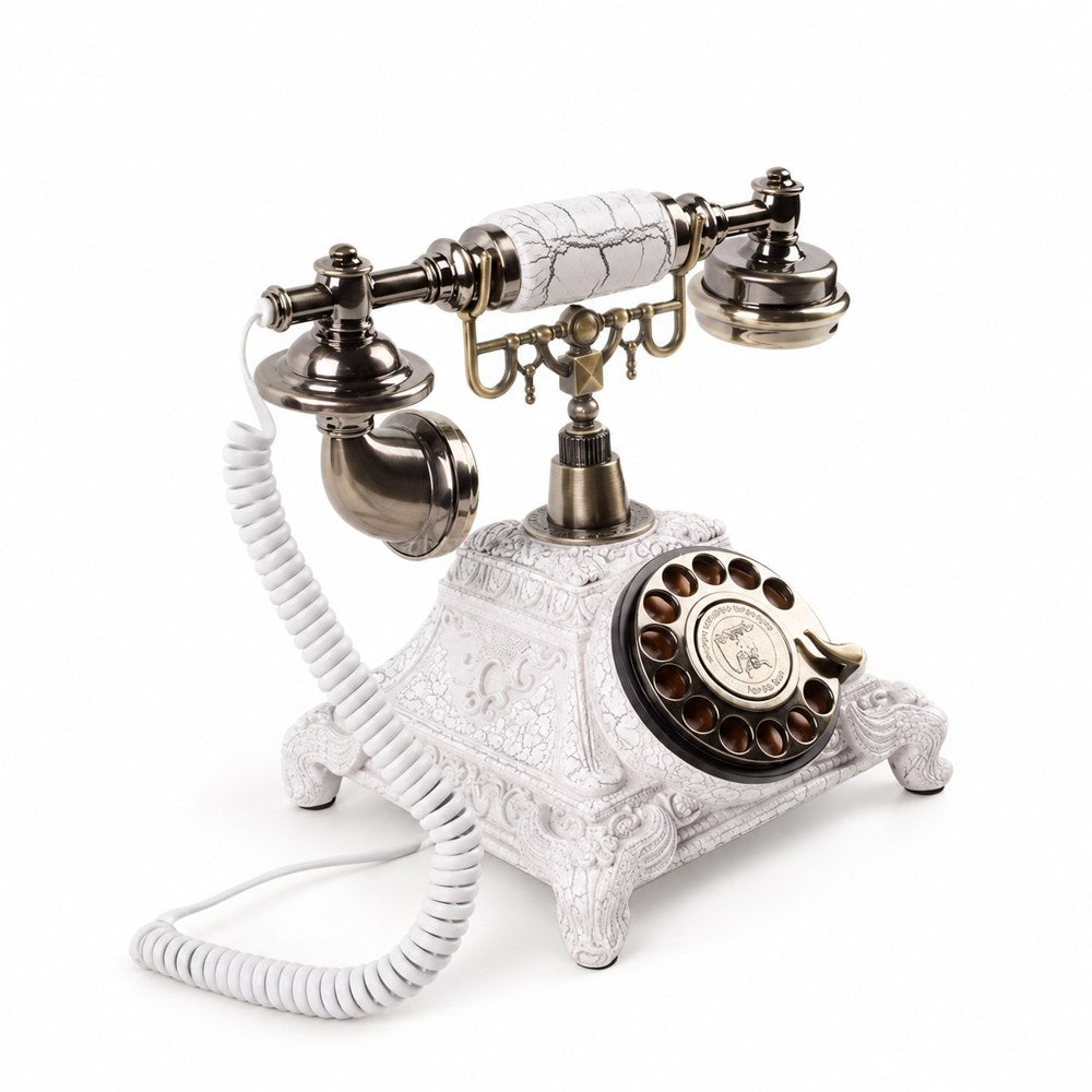 Téléphone blanc marbré à détails dorés pour livre d’or audio
