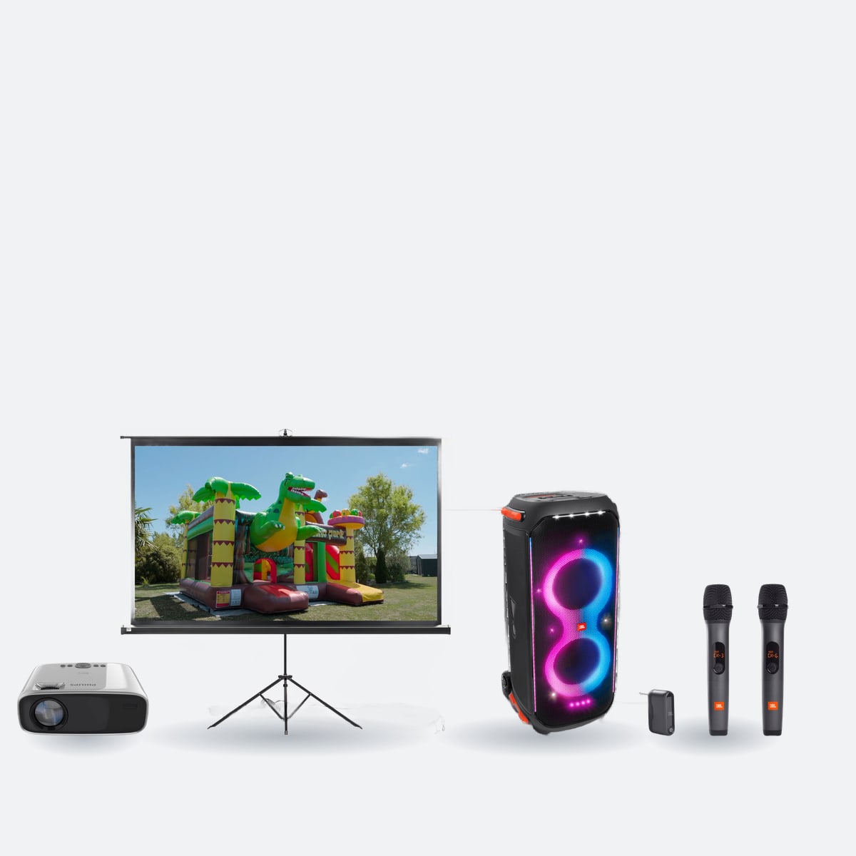 Pack séminaire : vidéoprojecteur, écran 254 cm, enceinte JBL et 2 micros sans fil en location à Chartres (28)