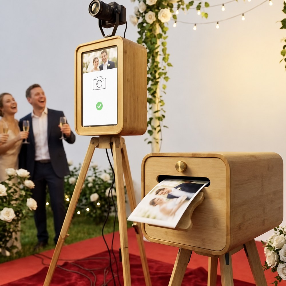 Photobooth en bois avec grand écran pour une réception