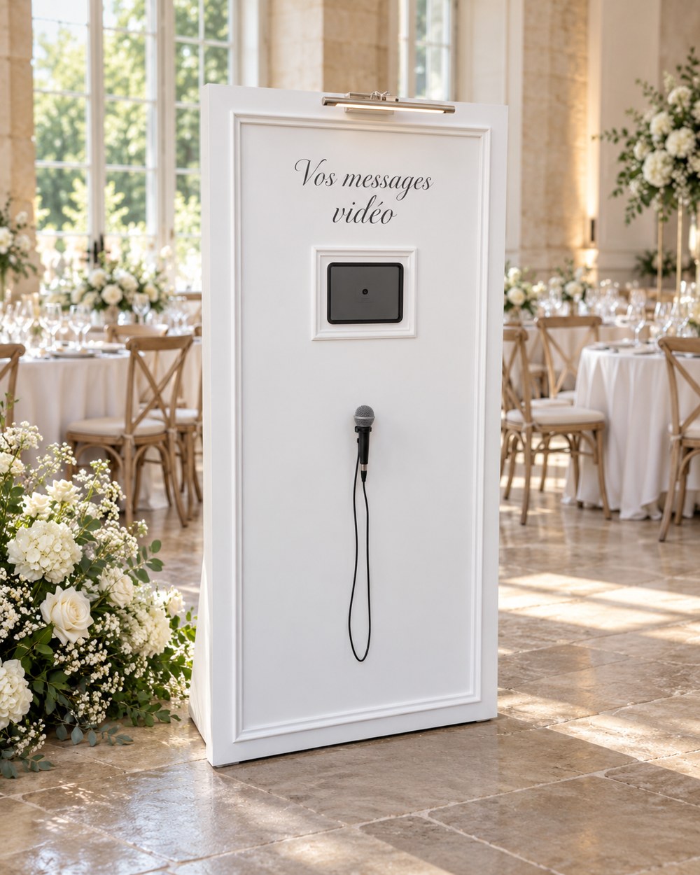 Kiosque video booth pour enregistrer les messages des invités