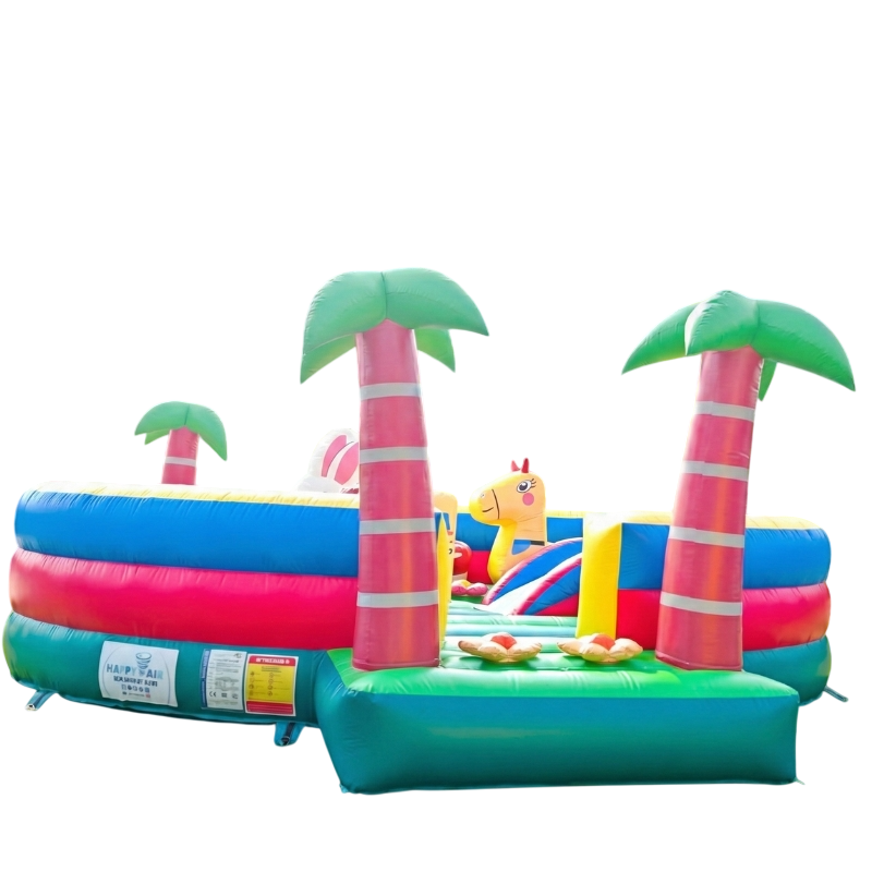 Playpark gonflable avec petit toboggan et décors fleurs 3D – location Eure-et-Loir (28)